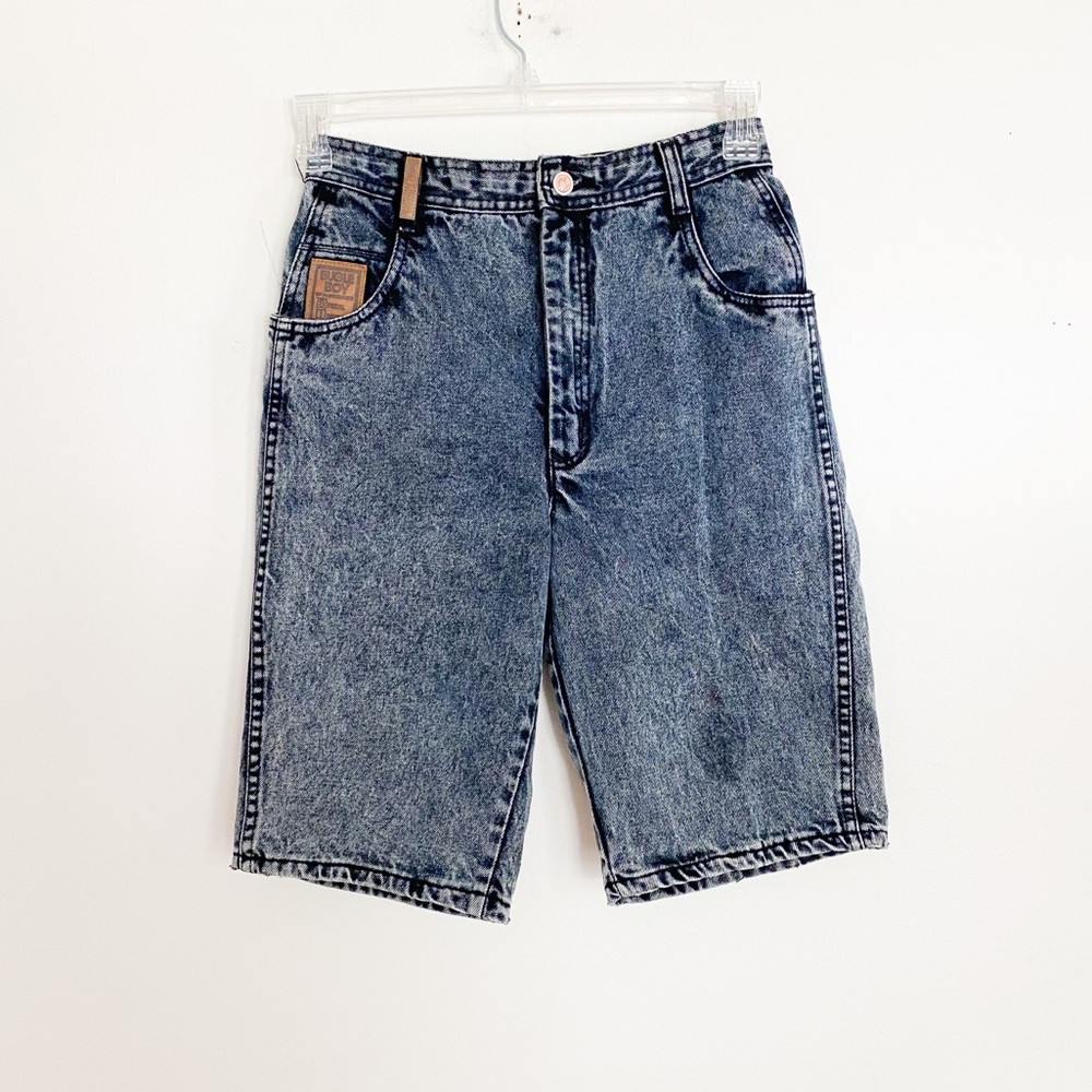 Vintage Bugle Boy Acid Wash high rise Bermuda Jean shorts- 9
